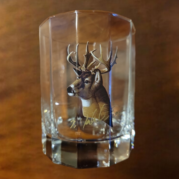 1 Vtg Highball Double Old Fashion Buck Portrait Panel Bar Glass Michael Sieve - Picture 1 of 1